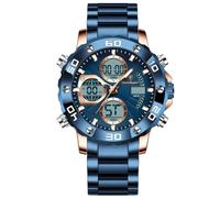 Poedagar Men's Business Quartz Wristwatch Electronic LED Alarm Dual Display Male Clock Stainless Steel Band Waterproof Sports Watches for Men (Silver Black)