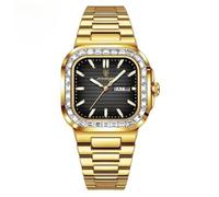 POEDAGAR Men's Luxury Square Watch Waterproof Luminous Date Week Man Watch Stainless Steel Casual Fashion Quartz Men's Watches, Gold Black