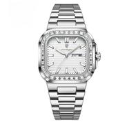 POEDAGAR Men's Luxury Square Watch Waterproof Luminous Date Week Man Watch Stainless Steel Casual Fashion Quartz Men's Watches, Silver White