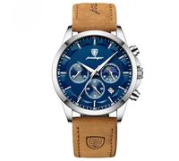 Poedagar Sports Classic Men Quartz Watch Waterproof Chronograph Luminous Date Fashion Man Wristwatch Business Leather Men's Watches Clock, Silver Blue