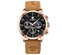 Poedagar Sports Classic Men Quartz Watch Waterproof Chronograph Luminous Date Fashion Man Wristwatch Business Leather Men's Watches Clock, Rose Gold Black