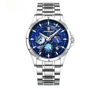 Poedagar Starry Sky Wrist Watches for Men Luminous Sport Man Fashion Business Classic Watch Luxury Waterproof Stainless Steel Clock Male Wristwatches, silvery blue