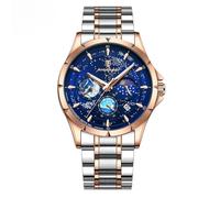 Poedagar Starry Sky Wrist Watches for Men Luminous Sport Man Fashion Business Classic Watch Luxury Waterproof Stainless Steel Clock Male Wristwatches, rose gold blue