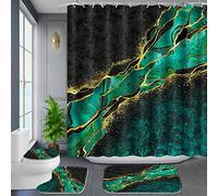 Poedist 4 Pcs Bathroom Shower Curtain Set, Kid's Bathroom Accessory Set, Shower Curtain Sets with Rugs (Bath Mat, U Shape and Toilet Lid Cover Mat) and 12 Hooks, Under The Sea-04