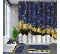 Poedist 4 Pcs Bathroom Shower Curtain Set,Kid's Bathroom Set,Shower Curtain Sets with Rugs(Bath Mat,U Shape and Toilet Lid Cover Mat) and 12 Hooks,Under The Sea-03