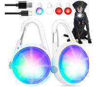 POEEY 2Pack Dog Lights for Night Walking Dog Collar Light Clip on Glow in The Dark with 4Modes & RGB Color for Camping