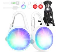 POEEY 2Pack Dog Lights for Night Walking Dog Collar Light Clip on Glow in The Dark with 4Modes & RGB Color for Camping