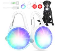 POEEY 2Pack Dog Lights for Night Walking Dog Collar Light Clip on Glow in The Dark with 4Modes & RGB Color for Camping