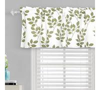 poefun Sage Green Valance Curtains 18 Inches Long Leaf Printed, Rod Pocket Short Curtain Valances for Kitchen/Windows/Living Room/Bedroom/Bathroom 1 panel 52 x 18
