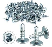 Poeland 100 PCS M4.2 * 13mm Flat Head Self-Taping Screws Metal, Tek Screw, Wafer Head Self-Drilling Screws for Metal, Wood, Plastic, Drywall, Roofing (Zinc Plated Steel)