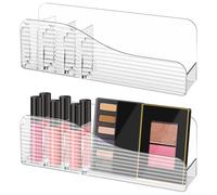 poeland 2 Pack Wall Mount Storage Organizer for Mirror Cabinet Bathroom Bedroom, Plastic Makeup Holder with 4 Compartments for Lipstick, Makeup Brushes
