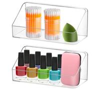 poeland 2 Pack Wall Mounted Storage Organizer, No Drilling Bathroom Shelf, Clear Storage Box for Bathroom, Bedroom, Mirror Cabinets (Transparent)