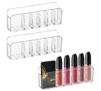 Poeland 3 Pack Wall Mount Storage Boxes, Plastic Lipstick Makeup Brush Holder with 6 Compartments for Home Office (Transparent)