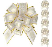 poeland 6 PCS Pull Bows, 6 Inch Bows for Gift Wrapping, Large Gift Bow for Gift Packaging, Party Decoration, Wedding Car Ribbon, Valentine's Day, Birthday Decorations (White, Gold)