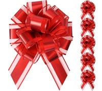poeland 6 PCS Pull Bows, 6 Inch Bows for Gift Wrapping, Large Gift Bow for Gift Packaging, Party Decoration, Wedding Car Ribbon, Valentine's Day, Birthday Decorations (Red)