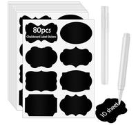 Poeland 80pcs Chalkboard Label Stickers, 8 Assorted Shapes with 2 White Chalk Marker, Reusable Waterproof Label for Jar, Storage Bin, Containers