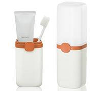 Poeland Portable Travel Toothbrush Case, Orange, 2.6” x 2.5” x 8” (6.7 x 6.5 x 20.2 cm), 250ml Capacity, Eco-friendly PP Material, Matte Finish, 2 Compartments, For Trips & Daily Use