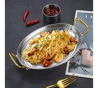 Poêle à Paella en Acier inoxydable 304 avec Deux poignées - Casserole antiadhésive sans revêtement Pour la Maison, la Cuisine et les Restaurants, or Rose, assiettes de 14 cm (or Rose 14 cm)