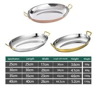 Poêle à Paella ovale espagnole à Deux oreilles en Acier inoxydable antiadhésive, poêle à frire Non revêtue, marmite à Paella aux Fruits de mer, marmite chaude Pour la Maison, Argent - 40 cm (Couleur