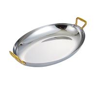 Poêle à Paella ovale espagnole en Acier inoxydable, Casserole antiadhésive sans revêtement, marmite à Soupe avec Double poignée Pour la Cuisine à Domicile, Argent, assiettes de 30 cm (Argent 30 cm)