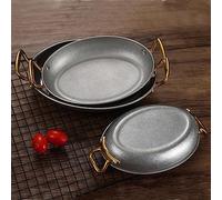 Poêle à Paella ovale espagnole, poêle antiadhésive en Acier inoxydable, poignées rivetées, Compatible Lave-vaisselle, ustensiles de Cuisine Pour Paella Pour la Maison ou le Restaurant/Argent rétro/1