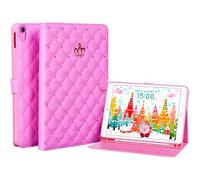Poeme Creation Case for iPad 10th Generation 10.9" 2022, PU Leather Crown Bling Folio Stand Cover with Built-in Apple Pencil Holder and Multiple Viewing Angles (Pink)