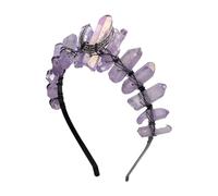 Poememgi Raw Crystal Tiara Headbands, Purple Quartz Crown Goddess Bridal Photography Headwear for Women Girls