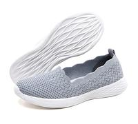 poemlady Women Slip On Mesh Casual Ballet Flat Nurse Walking Sneaker Knitted Round Toe Casual Memory Foam Shoes, B Grey, 8 UK