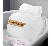 Poemland Bath Pillow for Tub - Luxury Bath Pillow for Neck, Head & Back Support, Soft 5D Mesh Quick Dry Fabric, 54 Non-Slip Suction Cups, Bathing Accessories & Spa Gifts for Women, White