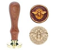 Poemluve Wax Seal Stamp 3D Embossed Bees Retro Sealing Wax Brass Head with Removable Wooden Handle for Wedding Invitation/Envelop/Gift Wrapping