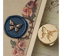 Poemluve Wax Seal Stamp 3D Embossed Mini Butterfly Retro Sealing Wax Brass Head with Removable Wooden Handle for Wedding Invitation/Envelop/Gift Wrapping (3D Mini Butterfly)