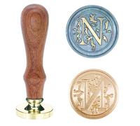 Poemluve Wax Seal Stamp Alphabe Letters N 25mm Initials Vintage Sealing Wax Stamps Brass Head with Removable Wood Handle for Scrapbooking, Wedding Invitation, Gift Wrap, Envelope (Letter N)