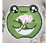 PoemTree Cute Bath Rug Frog Bathroom Decor Mat Non Slip Bathroom Rug, Absorbent Round Green Cute Rug for Bedroom Frog Decoration Gift