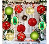 Poen 12 Pcs 6 Inch Extra Large Christmas Ornament Ball Jumbo Shatterproof Hanging Christmas Tree Ornament Outdoor Vintage Red Green Big Christmas Ball Ornament for Xmas Tree Porch Yard(Vivid Style)