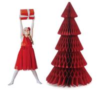 Poen 2.95 ft x 19.69 Inches Extra Large Christmas Tree 3D Honeycomb Paper Tree Xmas Centerpiece for Indoor Holiday Party Home Decorations(Red)