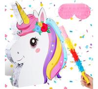 Poen 21 Inches Unicorn Piñata with Piñata Stick Blindfold and Confetti 21 x 18 x 3 Inches Unicorn Theme Birthday Party Game Decorations