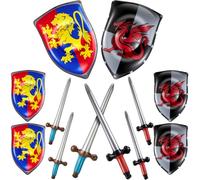 Poen 24 Pcs Inflatable Sword and Shield Knight Party Favors Set Blow up Medieval Sword Shield for Prince Party Favors Decorations Cosplay Accessories (Lion,Dragon)