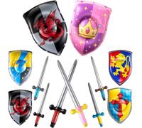 Poen 24 Pcs Inflatable Sword and Shield Knight Party Favors Set Blow up Medieval Sword Shield for Prince Party Favors Decorations Cosplay Accessories (5 Styles)