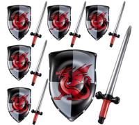 Poen 24 Pcs Inflatable Sword and Shield Medieval Knight Party,Dragon | Medieval Party Favor Decoration, Blow up Sword Shield Set, for Prince Parties Favor Birthday Decoration Cosplay Accessories