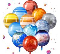 Poen 24 Pcs Space Balloons 22 Inch Large 4D Galaxy Planet Balloons World Map Globe Inflatable Earth Outer Space Party Decorations for Travel Theme Party Birthday Earth Day