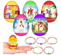Poen 30 Set Prefilled Jesus Easter Eggs with Christian Cross Candy Colored Bracelets Religious Resurrection Easter Basket Stuffers for Holy Week Party Favors Gifts