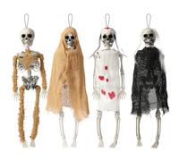 Poen 4 Pack 16" Halloween Hanging Skeleton Decorations Small Full Body Posable Skeletons with Movable Joints Plastic Mini Spooky Decor for Halloween Party Haunted House Lawn Graveyard Props(Zombie)