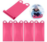 Poen 4 Pcs Snow Sled for Kids and Adult Roll up Sled Plastic Toboggan Sand Sleds Lightweight Snow Carpet Weight High Speed Equipment(Pink)