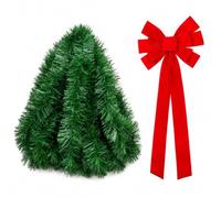 Poen 60ft Christmas Tinsel Garland 10Pcs Large Red Bow, Green, Classic | 5 Layer Metallic Garland, 30'' Multi Layer Velvet Bows, Twist Ties for Xmas Tree Fireplace Mantel Staircase Railing Decor