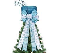 Poen Christmas Tree Topper Hat Shiny Sequins Top Hat with Bow Lengthened Ribbon Tree Topper Santa Christmas Decorations for Xmas Gift Ideas Holiday Winter Party Ornament Supplies (Lake Blue)