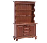 POENVFPO 1:12 Scale Miniature Cupboard Bookshelf, Classic Wood Cabinet Furniture Display Showcase Decoration Sideboard Accessories (Maroon)