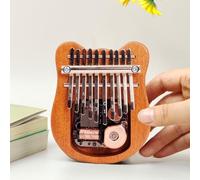 POENVFPO 10-Key Sapele Wood Kalimba Mini Thumb Piano with Music Box, Engraved Notes, Portable Design for Travel and Beginners (Little Bear)