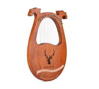 POENVFPO 16 String Lyre Harp with Solid Wood Body and Elk Pattern for | G3-A5 Range, Carved Note Markers, Includes Tuning Hammer & Extra Strings, 15.5x9.8x1.1 Inch Portable Size