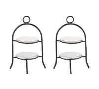 POENVFPO 2 Pcs Miniature Dollhouse Tiered Cake Stand, Cupcake Serving Platter Compact Dessert Holder for Cake Displays and Decoration (Black)