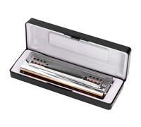 POENVFPO 24 Hole Tremolo Harmonica in C G Key, Resin and Stainless Steel Construction with Phosphor Bronze Reeds, Double-Sided Design for Beginners and Kids